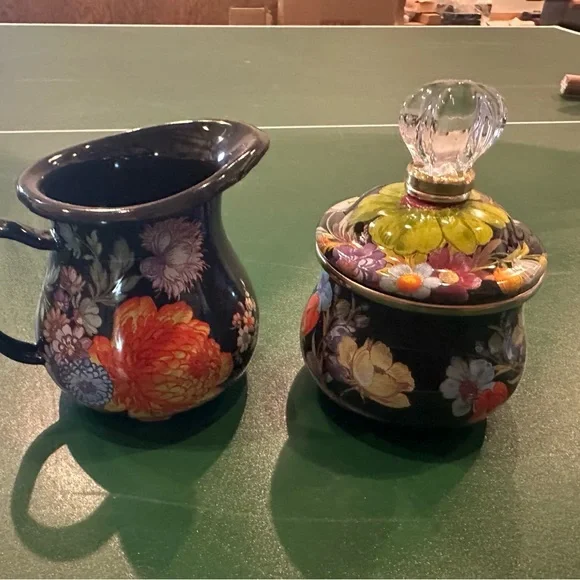 Mackenzie-Child’s Floral Black metal cream and sugar Set - Picture 2 of 4